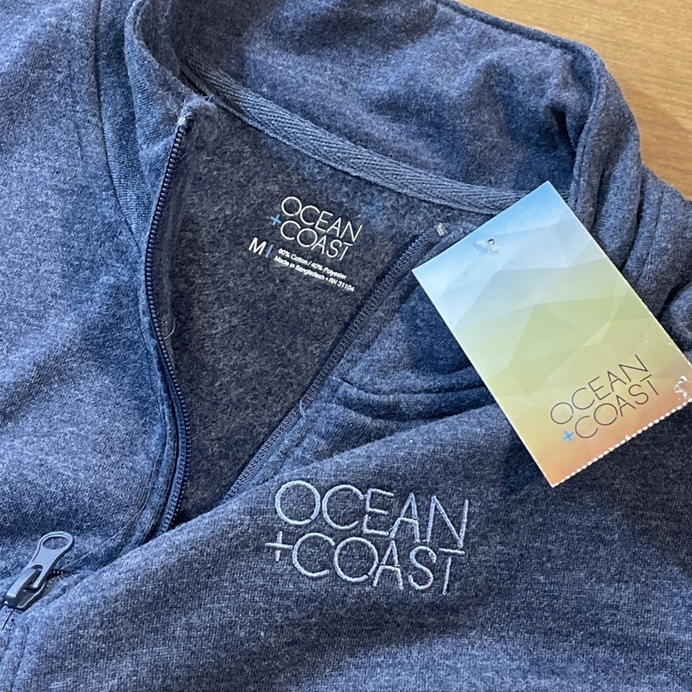 Ocean + Coast Pullover Quarter Zip Men M Gray Embroidered Logo Long Sleeves